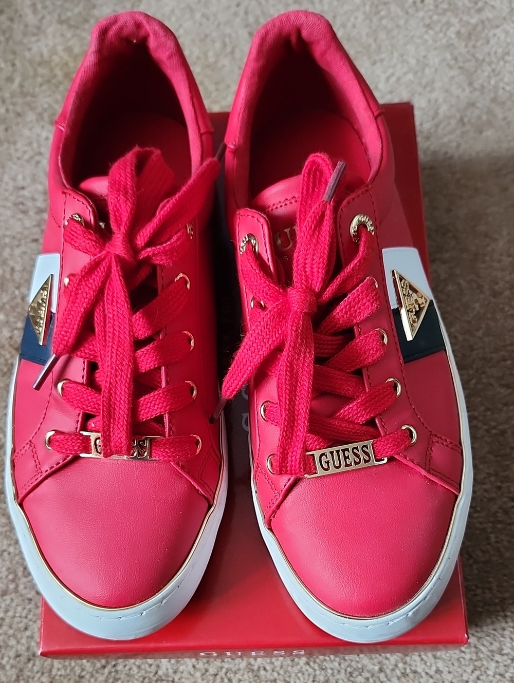 Guess Red Lace-Up Sneakers with Gold Accents
